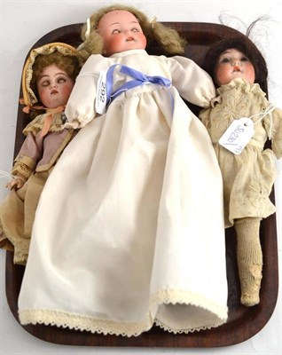 Lot 292 - Bisque socket head doll with sleeping brown eyes, open mouth, brown wig, on composition body...