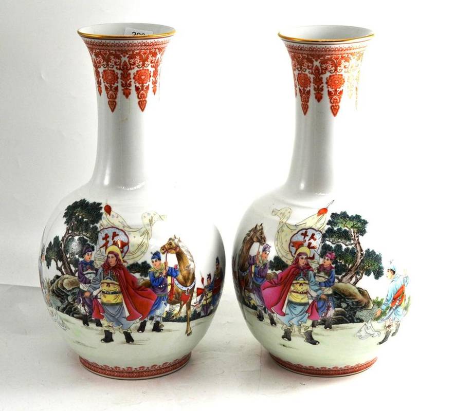 Lot 293 - A pair of Chinese famille rose bottle vases