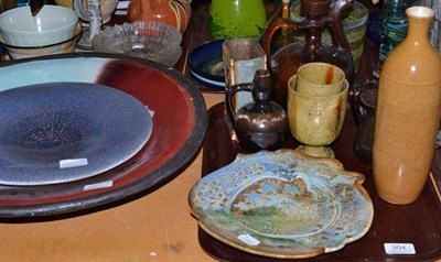 Lot 304 - Large studio pottery stoneware bowl, a David Alexander pottery dish, and a tray of assorted...