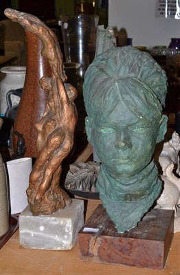 Lot 307 - A patinated plaster bust of a young woman and a patinated plaster sculpture of three nudes (2)