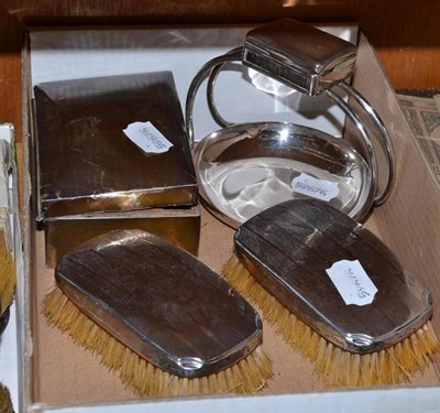 Lot 323 - Silver smoking stand, cigarette box and pair of brushes