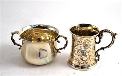 Lot 334 - Silver Christening mug and twin handled bowl