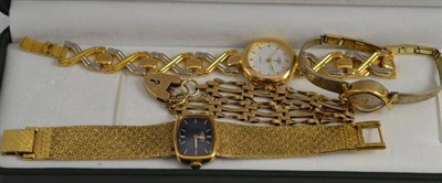 Lot 340 - A 9ct gold bracelet and three watches