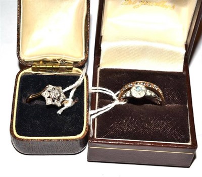 Lot 389 - A 9ct gold diamond cluster ring and two dress rings