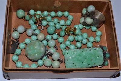 Lot 394 - Jade jewellery, necklace, bracelet, brooch, ring and earrings