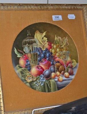 Lot 396 - Hereford Fine China circular plaque, painted with a still life of fruit, by H.Johnson in the...