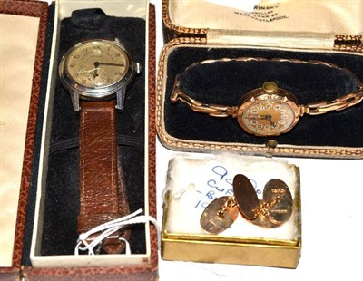 Lot 398 - A stainless steel gentleman's wristwatch retailed by Goldsmiths, a lady's wristwatch with case...