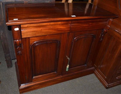 Lot 470 - Reproduction mahogany sideboard in the Victorian style fitted with two drawers and cupboard...