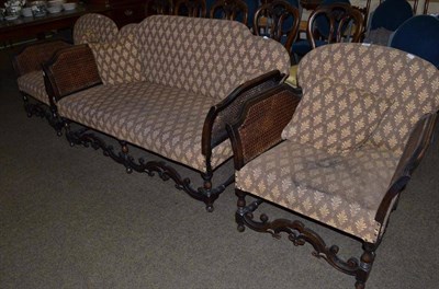 Lot 506 - 1920s oak framed single cane three piece bergere suite