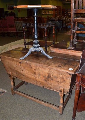 Lot 519 - Oak dough bin on stretcher base and a tripod table