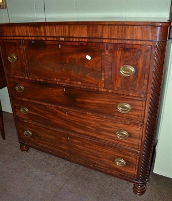 Lot 555 - A Victorian mahogany secretaire chest, the interior fitted with birdseye maple fronted drawers...