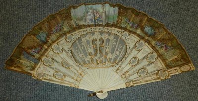 Lot 656 - R Beuchet signed late 19th century fan with painted decoration, other fans, straw basket, baby...