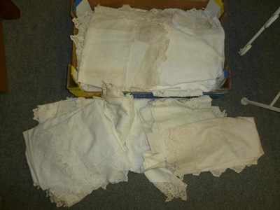 Lot 665 - Assorted white linen, embroidered linen, costume, undergarments, childrens clothing etc (three...