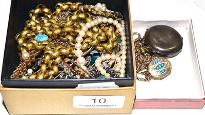 Lot 10 - Silver fob watch, seed pearl brooch and costume jewellery