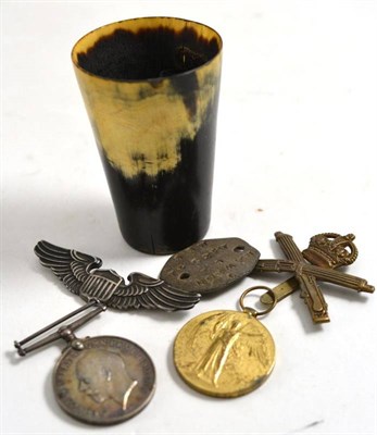 Lot 11 - Two medals, Nazi badges, tag and horn beaker