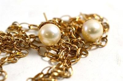 Lot 15 - Pair of pearl ear studs and a 9ct gold chain necklace
