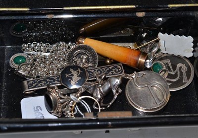 Lot 24 - A box containing assorted silver items including a trinket box, an ingot, pendants etc