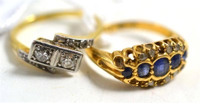 Lot 40 - A diamond two stone twist ring and a sapphire and diamond ring (a.f.)