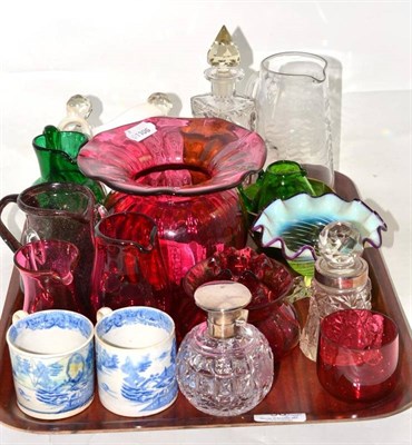 Lot 56 - Victorian cranberry glass, cut glass scent bottles, Victorian glass walking stick, 'Richmond,...