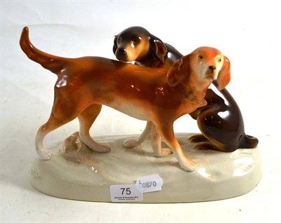 Lot 75 - Royal Dux figure of two hounds
