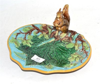 Lot 83 - Victorian Majolica nut dish with squirrel (damaged)