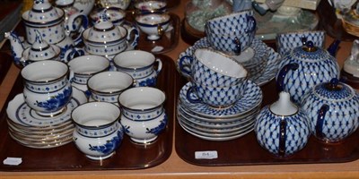 Lot 84 - Russian blue and white tea set, Lomonosov tea set and a Noritake pedestal gilt and rose tea set