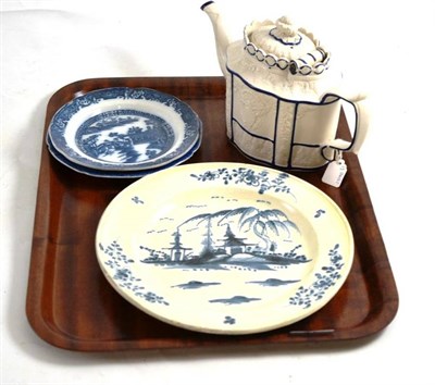 Lot 91 - A Castleford teapot, a creamware plate and two pearlware plates
