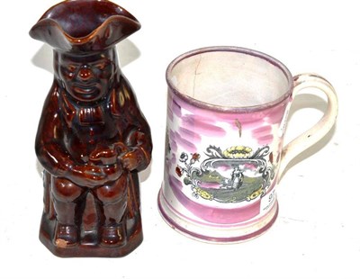 Lot 97 - A Sunderland mug and a treacle glaze Toby