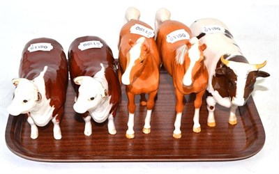 Lot 100 - Two Beswick horses, two Beswick 'CH of Champions' and a Beswick 'CH Whitehill Mandate' (5)