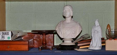Lot 110 - A Copeland Parian bust of Queen Victoria, miniature tea table, 19th century rummer, brass perpetual