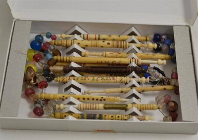 Lot 140 - Twelve assorted lace makers bobbins, some with named decoration