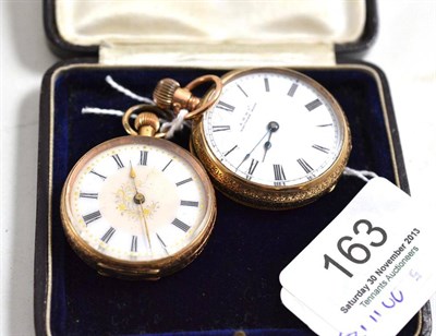 Lot 163 - A Waltham fob watch stamped '10C' and another fob watch stamped '14K' (2)