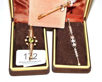 Lot 172 - Three brooches, pearl set and opal