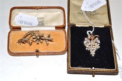 Lot 182 - A seed pearl line pendant and a seed pearl brooch