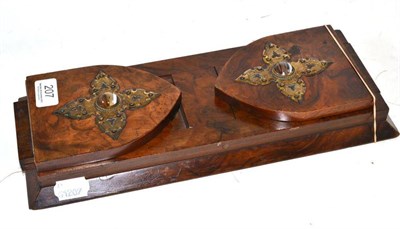 Lot 207 - Burr wood book slide with brass and tiger eye mounts