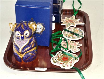 Lot 209 - Five pieces of Royal Crown Derby comprising a Koala paperweight and four Christmas ornaments