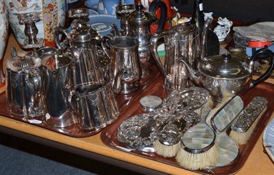 Lot 235 - A collection of silver and silver plate including a four piece silver and mother of pearl...