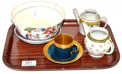 Lot 261 - Two pearlware teapots, a Newhall saucer, slop bowl and a Worcester coffee cup and saucer