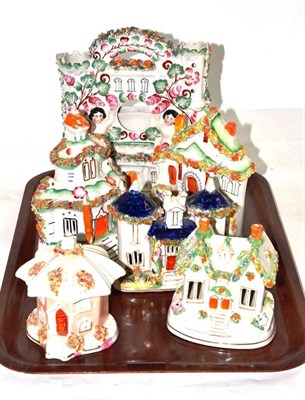 Lot 266 - Six assorted Staffordshire cottages, pastille burner etc