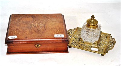 Lot 271 - A Victorian brass inkstand signed Townshend and a Victorian writing box stamped R E Farrant