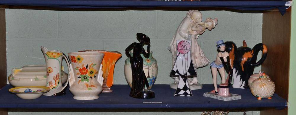 Lot 276 - A limited edition Kevin Francis figure 'Folies Bergere', Carltonware cat, Clarice Cliff Gay Day...