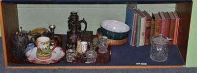 Lot 278 - A five piece silver backed dressing table set, various silver plated ware, ceramics etc and a...