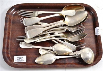 Lot 292 - A quantity of George IV silver fiddle pattern flatware, London 1823, TB