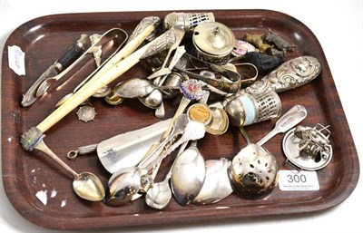 Lot 300 - Three miniature Austrian bronzes, flatware, silver bookmark and other items