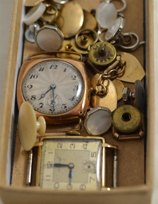 Lot 304 - Pair of 9ct gold cufflinks, two gentlemen's watch faces, dress studs, etc