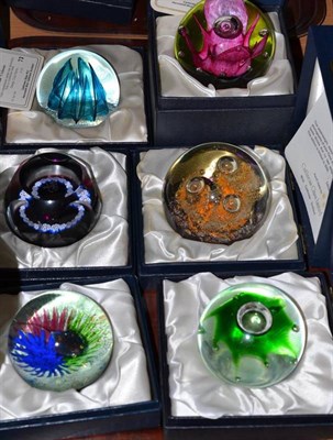 Lot 313 - Six Caithness glass paperweights boxed with certificates; (1976) Sun Dance Edition 1341, (1976)...