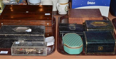 Lot 323 - Two leather jewellery boxes, rosewood jewellery box and assorted others