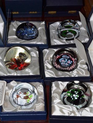 Lot 324 - Six Caithness glass paperweights boxed with certificates; Jubilee Millefiori Crown No 279,...