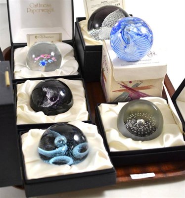 Lot 334 - Six Caithness glass paperweights boxed with certificates; (1980) Siamese Fighting Fish Edition...