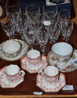 Lot 341 - Twelve assorted Waterford crystal drinking glasses, Wedgwood, Dresden and other tea wares etc